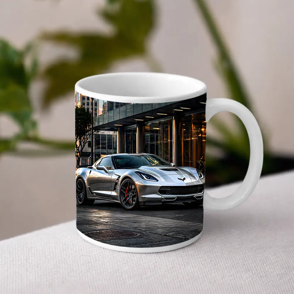 Chevrolet Corvette Silver Urban City Setting – Mugs