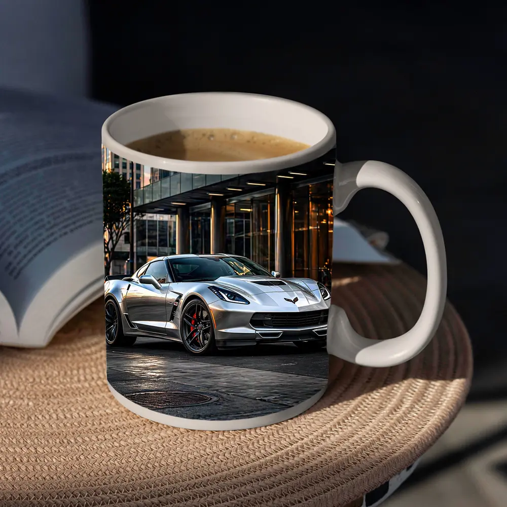 Chevrolet Corvette Silver Urban City Setting – Mugs