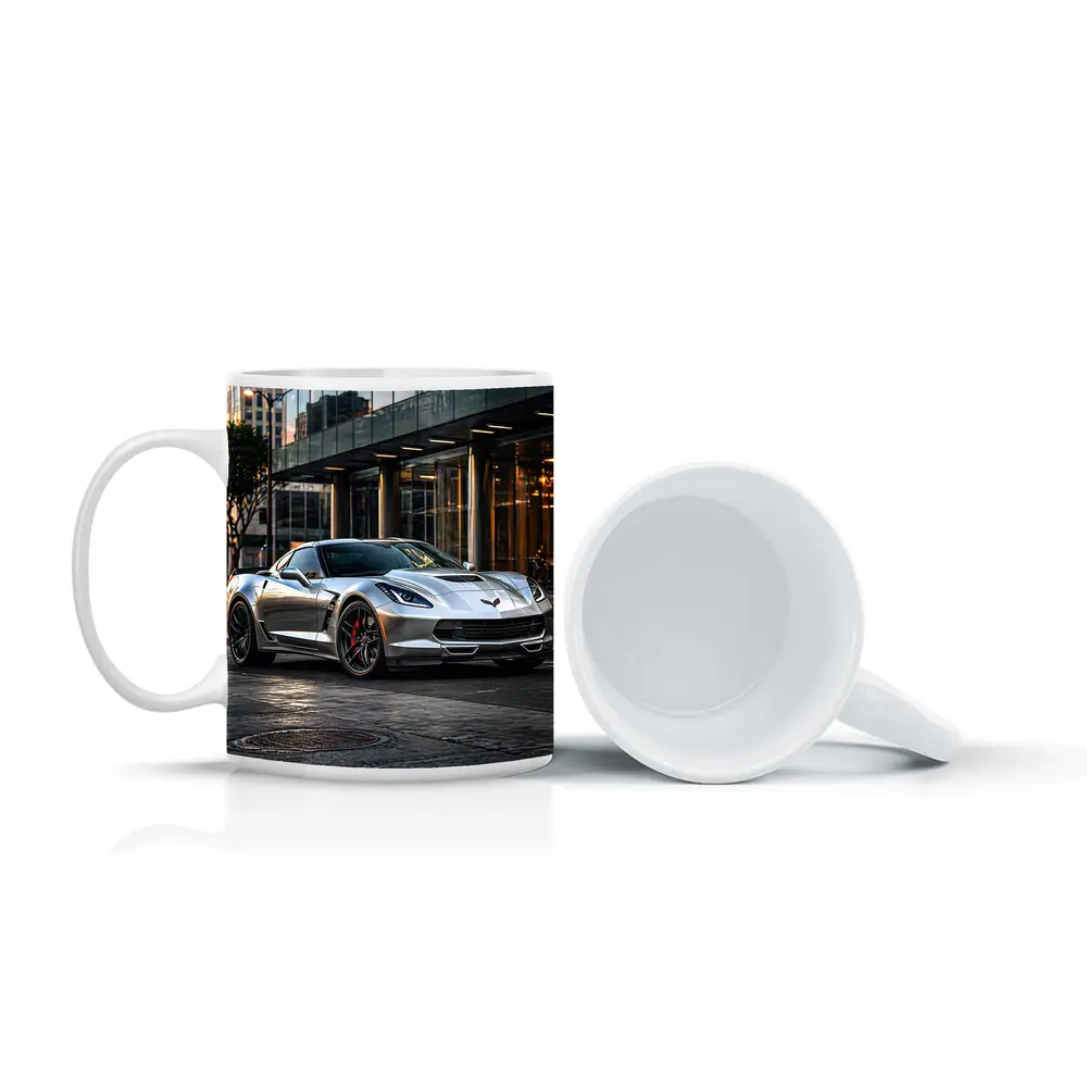 Chevrolet Corvette Silver Urban City Setting – Mugs
