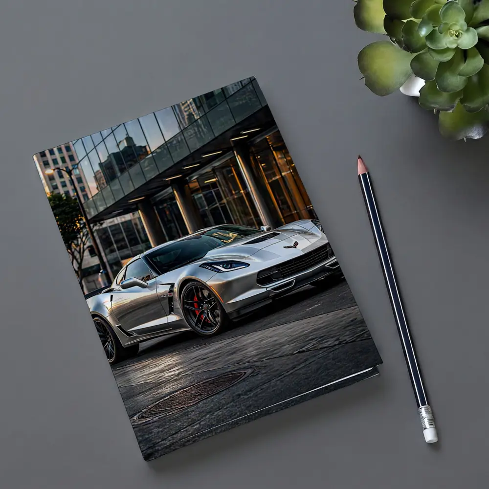 Chevrolet Corvette Silver Urban City Setting – Notebooks