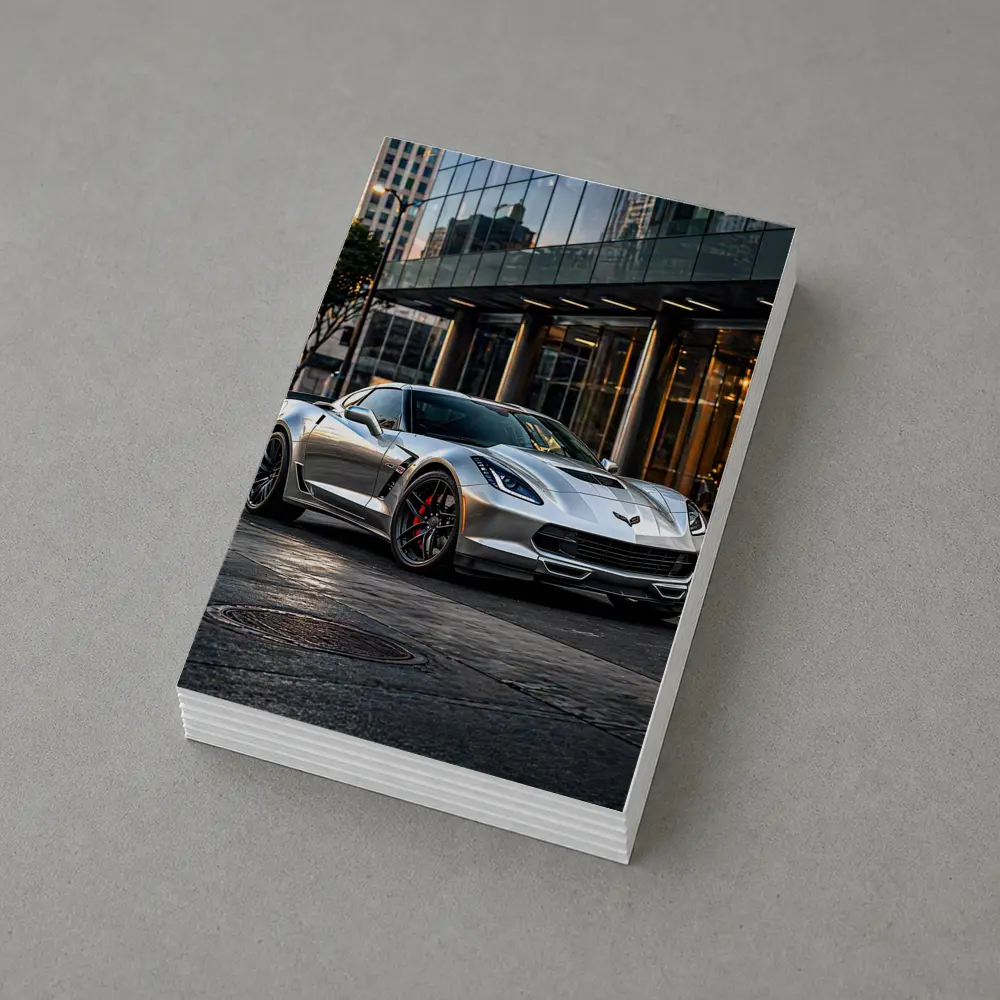 Chevrolet Corvette Silver Urban City Setting – Postcards