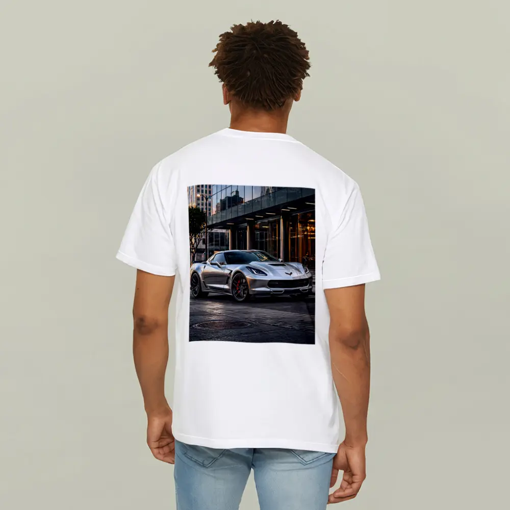 Chevrolet Corvette Silver Urban City Setting – T-Shirts