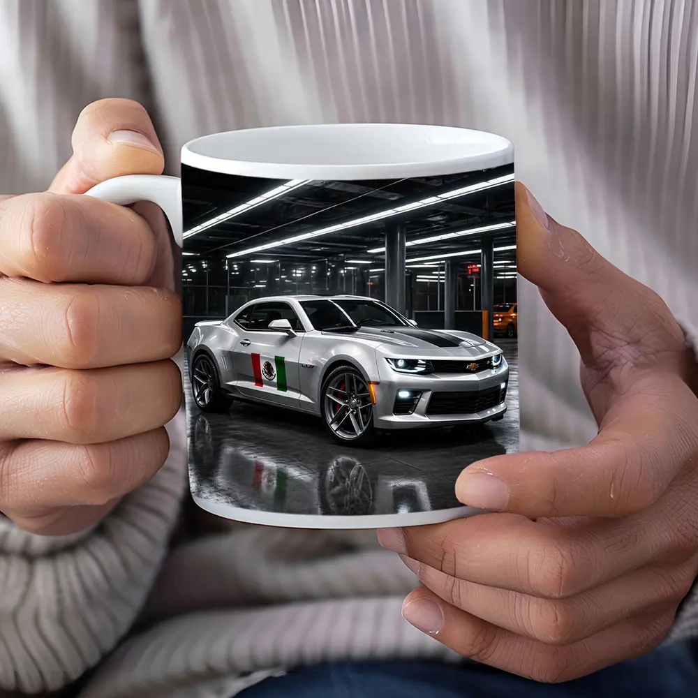 Chevrolet Camaro Silver Mexican Flag Garage Night – Mugs