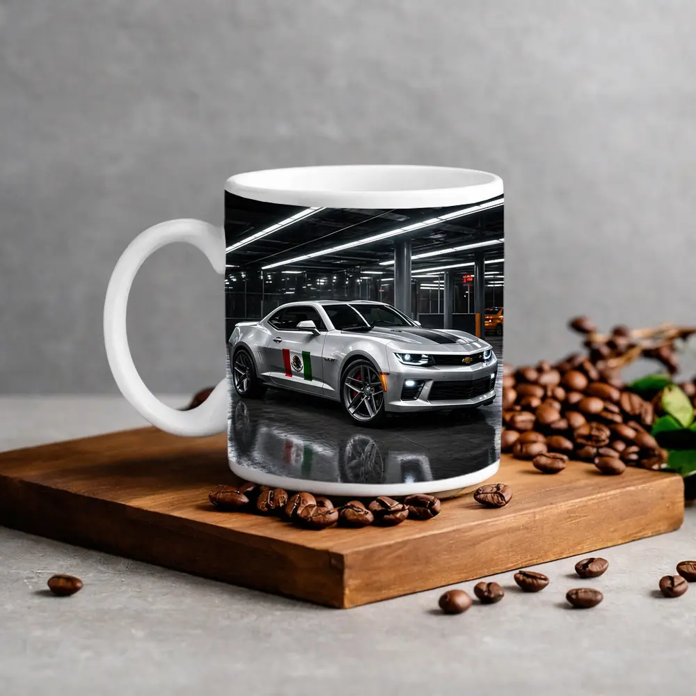 Chevrolet Camaro Silver Mexican Flag Garage Night – Mugs