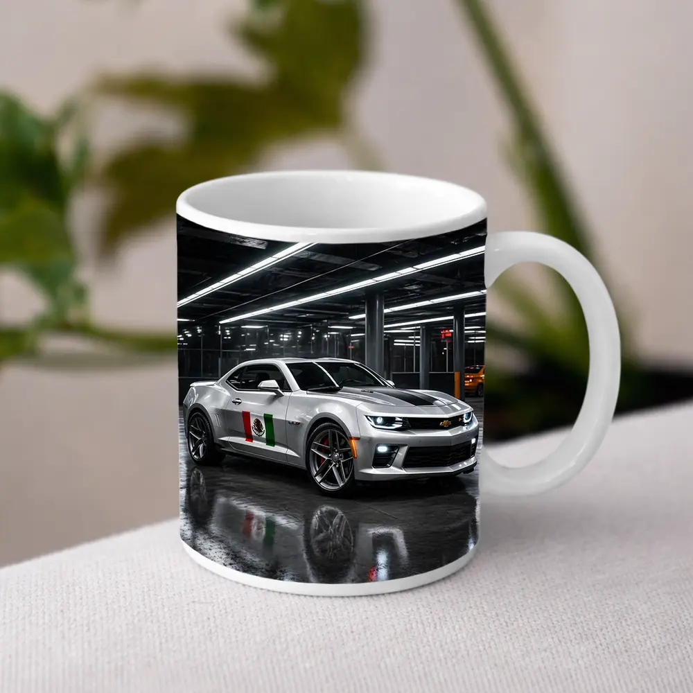 Chevrolet Camaro Silver Mexican Flag Garage Night – Mugs