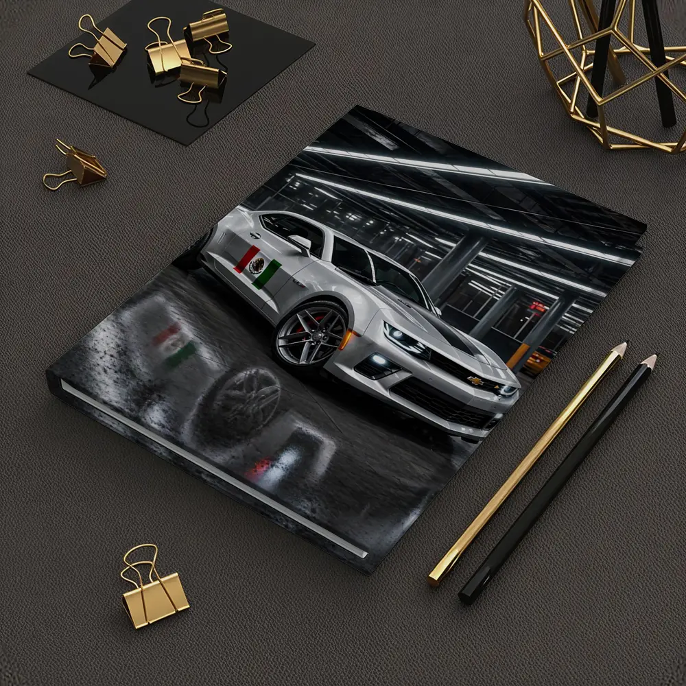 Chevrolet Camaro Silver Mexican Flag Garage Night – Notebooks
