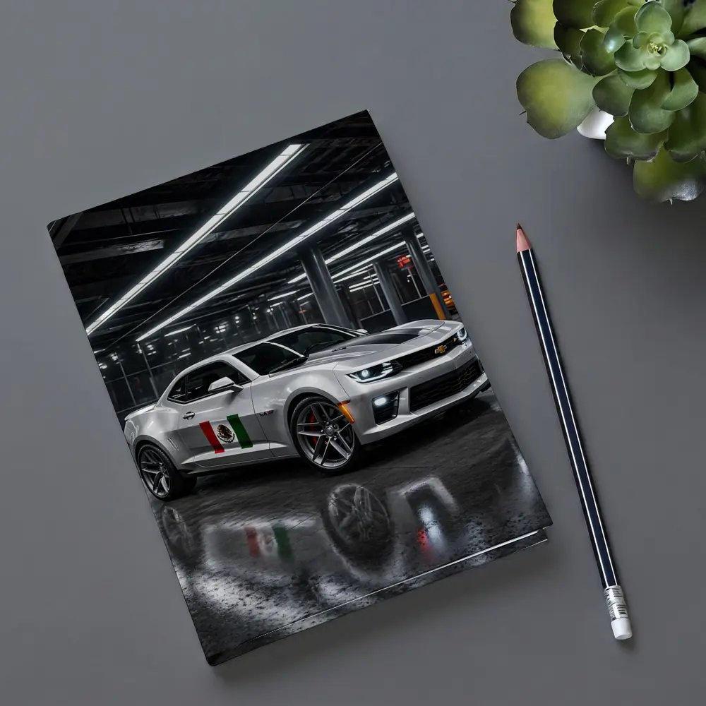 Chevrolet Camaro Silver Mexican Flag Garage Night – Notebooks