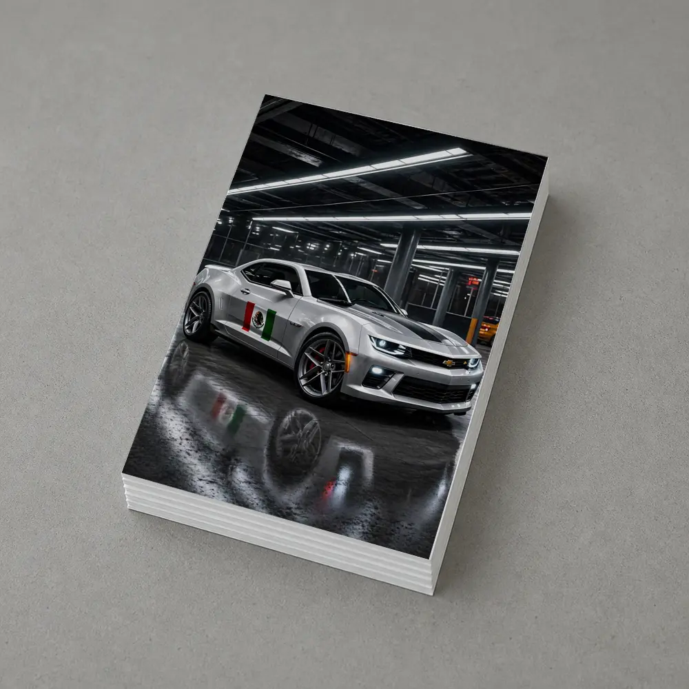 Chevrolet Camaro Silver Mexican Flag Garage Night – Postcards