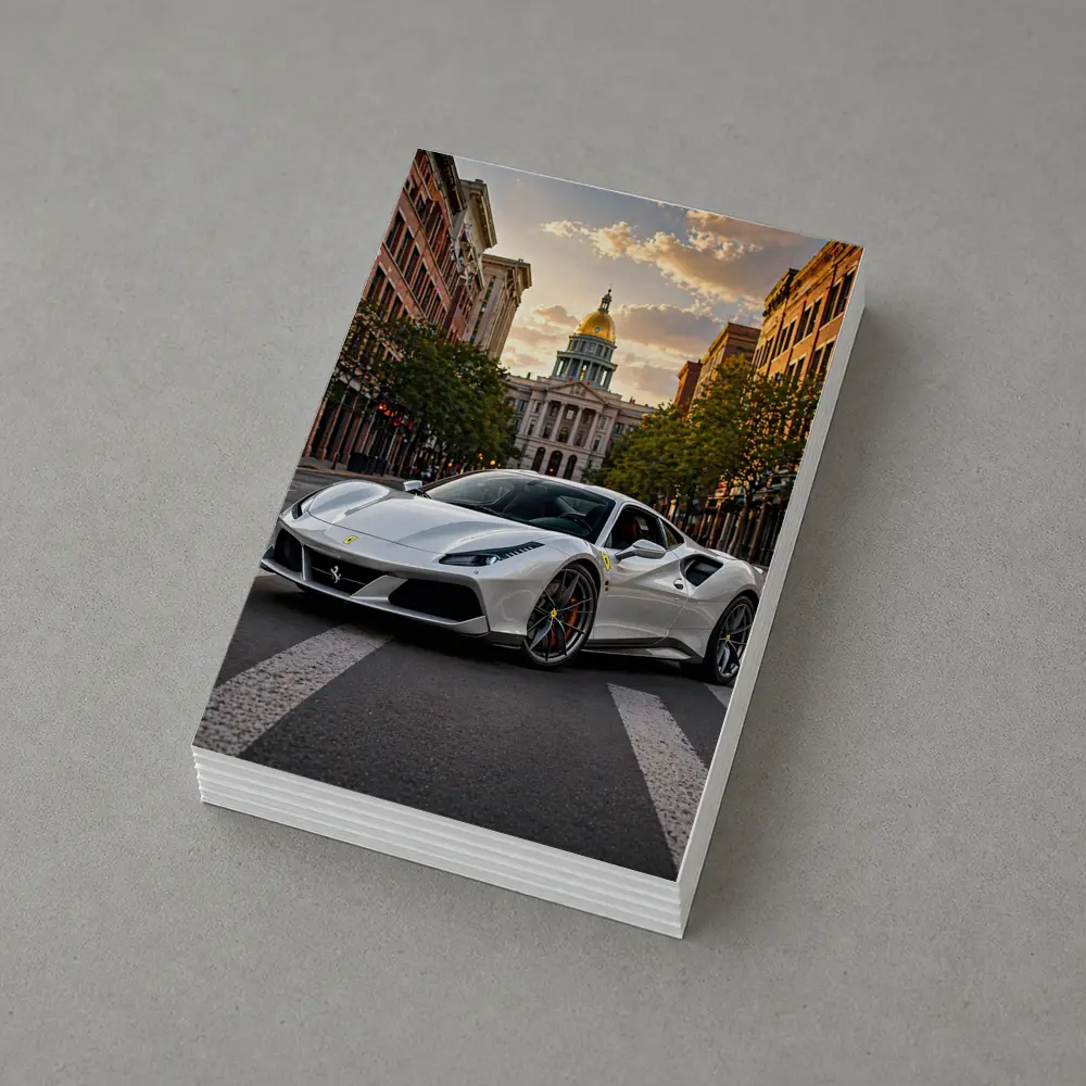 White Ferrari 488 GTB Downtown City Street – Postcards