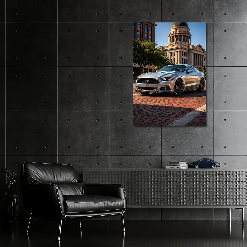 Silver Ford Mustang GT City Plaza – Wall Art