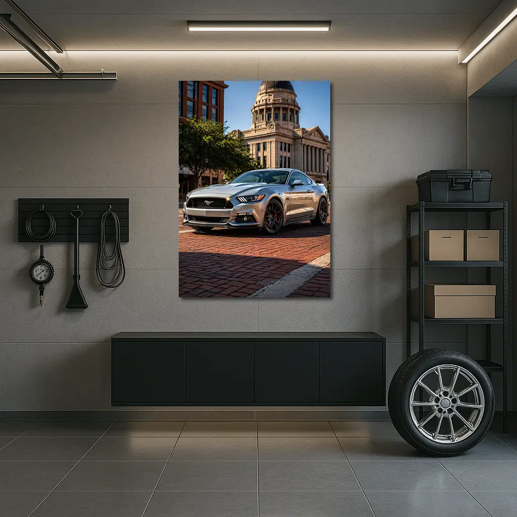 Silver Ford Mustang GT City Plaza – Wall Art