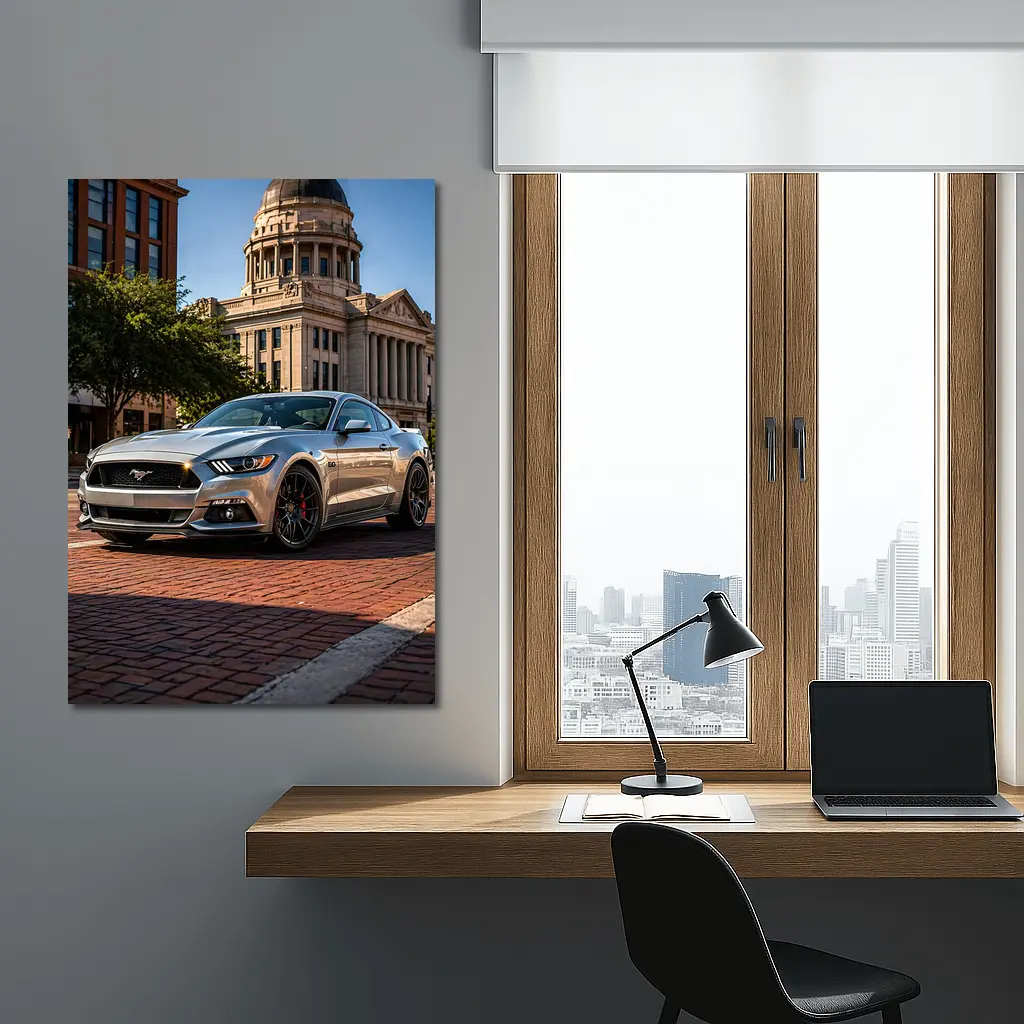 Silver Ford Mustang GT City Plaza – Wall Art