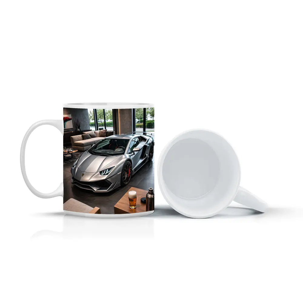 Silver Lamborghini Huracan Inside Luxury Showroom – Mugs