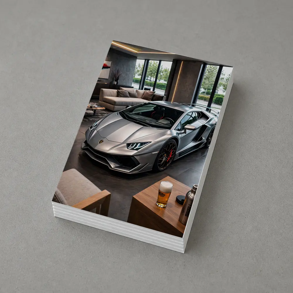 Silver Lamborghini Huracan Inside Luxury Showroom – Postcards
