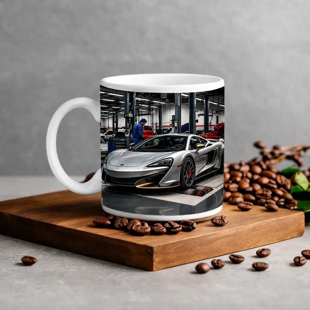 McLaren 600LT Silver Supercar in Workshop – Mugs