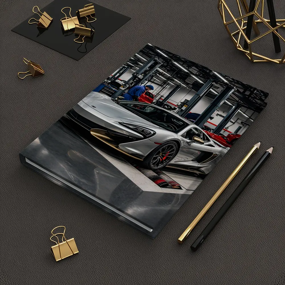 McLaren 600LT Silver Supercar in Workshop – Notebooks