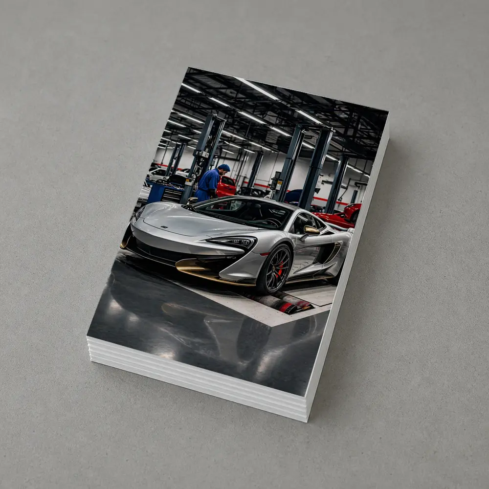 McLaren 600LT Silver Supercar in Workshop – Postcards