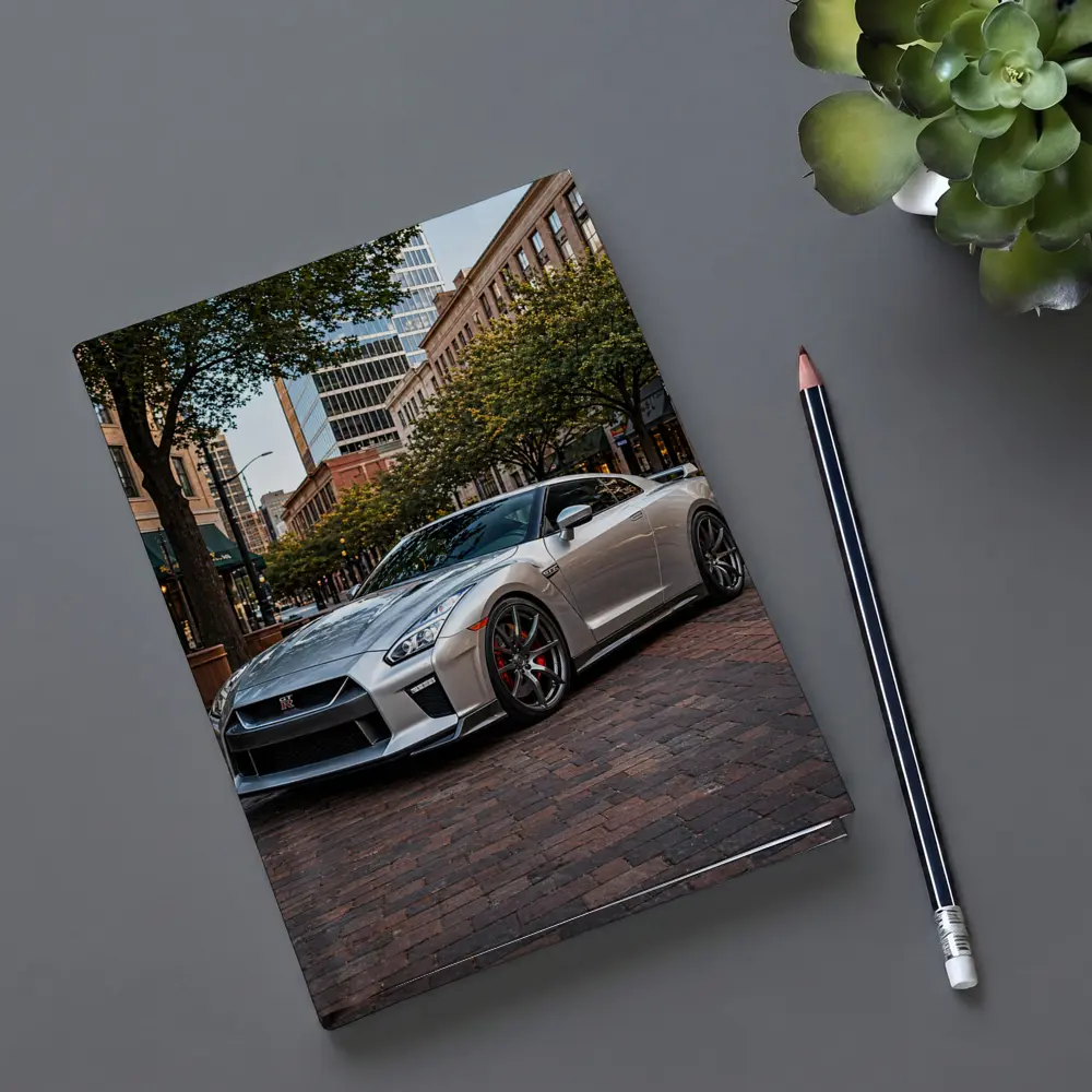 Silver Nissan GT-R Parked Urban City Street – Notebooks