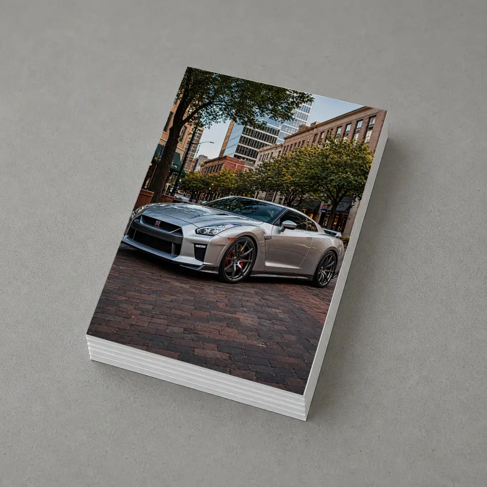 Silver Nissan GT-R Parked Urban City Street – Postcards