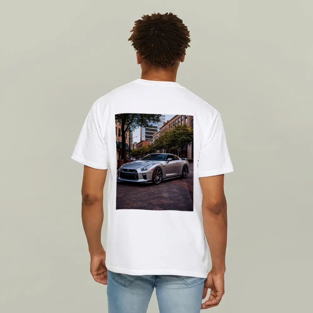 Silver Nissan GT-R Parked Urban City Street – T-Shirts