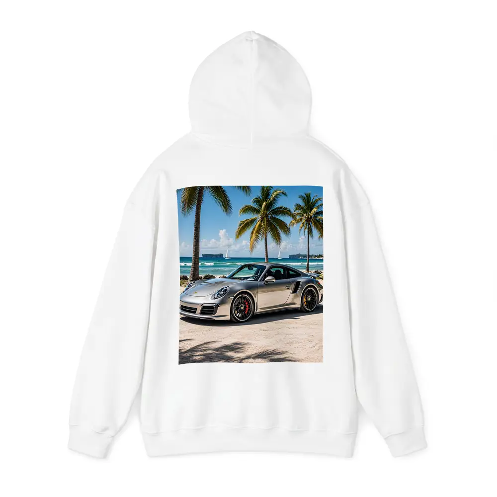 Silver Porsche 911 Turbo Beach Palm Trees – Hoodies