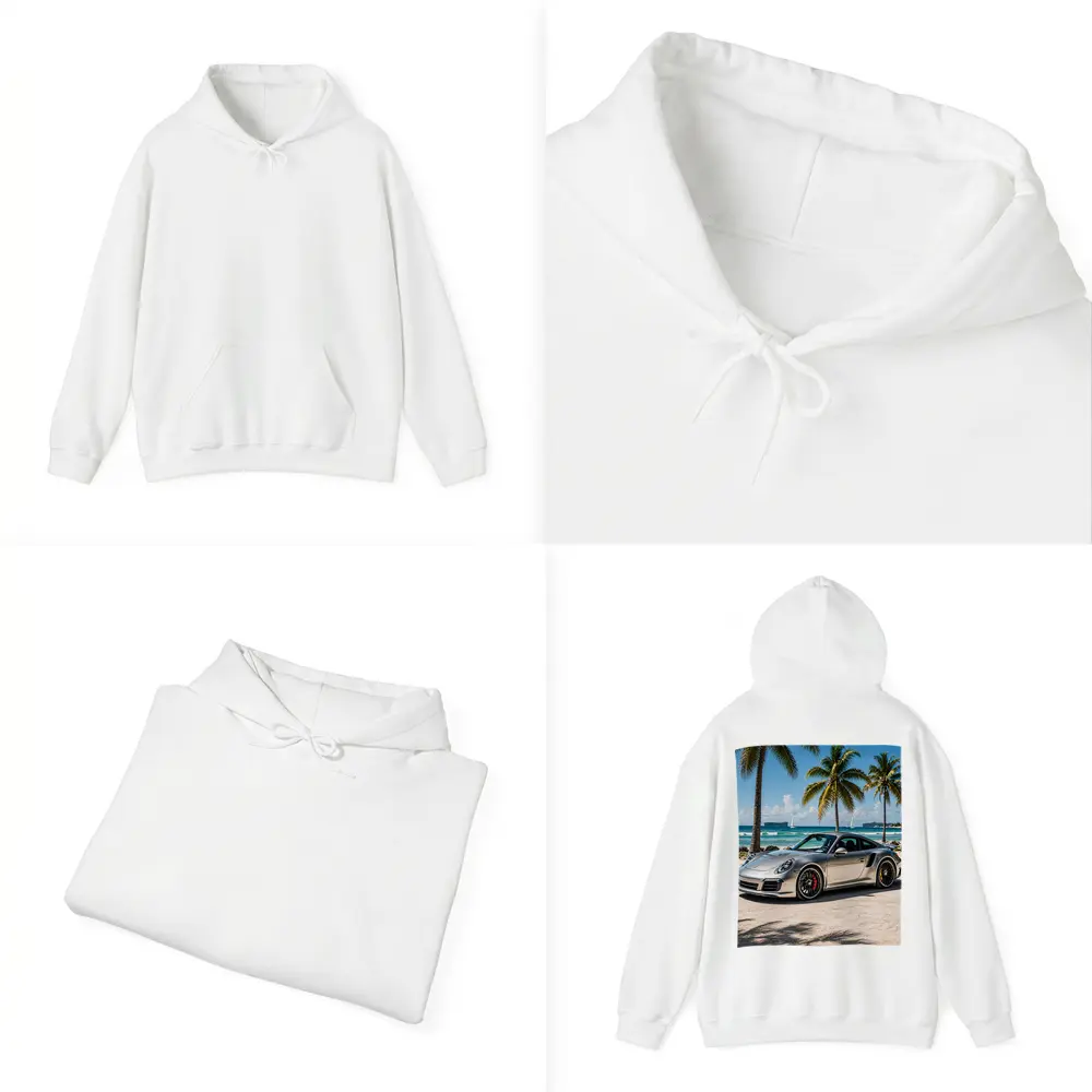 Silver Porsche 911 Turbo Beach Palm Trees – Hoodies