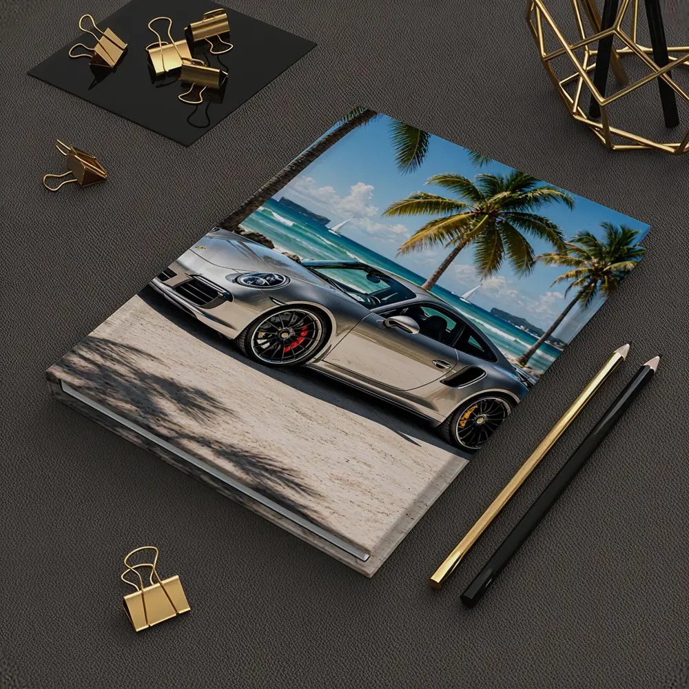 Silver Porsche 911 Turbo Beach Palm Trees – Notebooks
