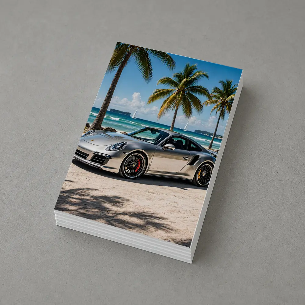 Silver Porsche 911 Turbo Beach Palm Trees – Postcards