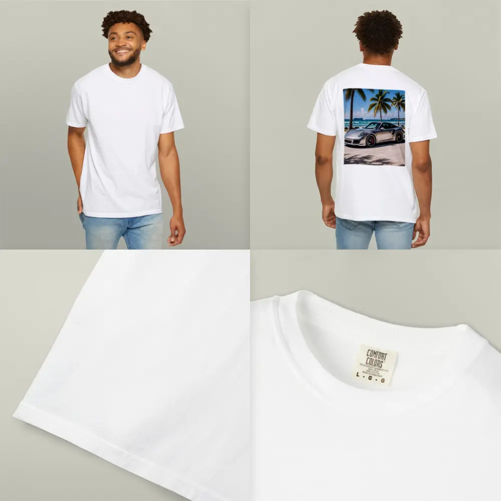 Silver Porsche 911 Turbo Beach Palm Trees – T-Shirts