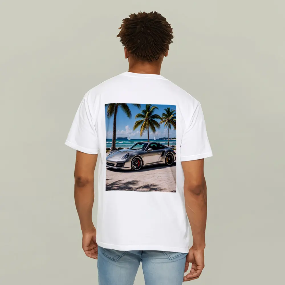 Silver Porsche 911 Turbo Beach Palm Trees – T-Shirts