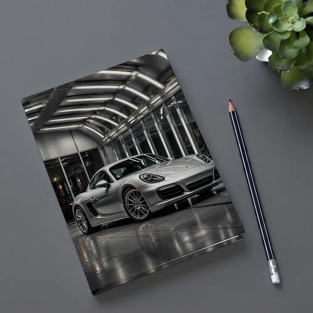 Silver Porsche Cayman Inside Modern Garage – Notebooks