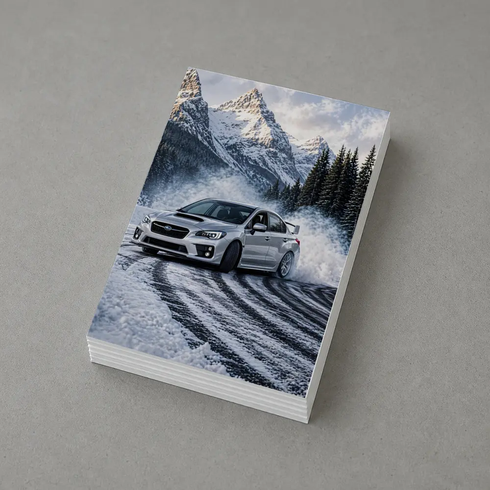 Subaru WRX STI Drifting Snowy Mountain Road – Postcards