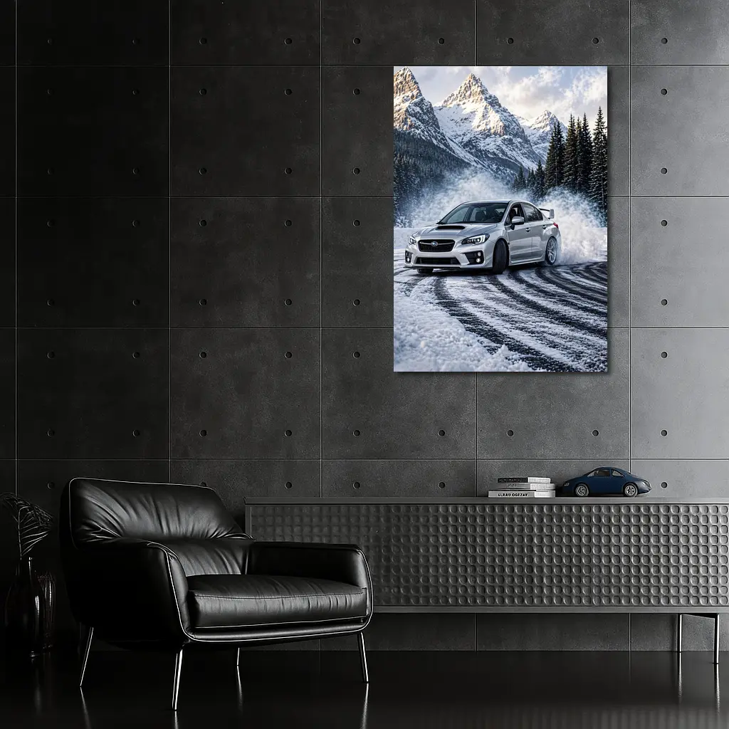Subaru WRX STI Drifting Snowy Mountain Road – Wall Art