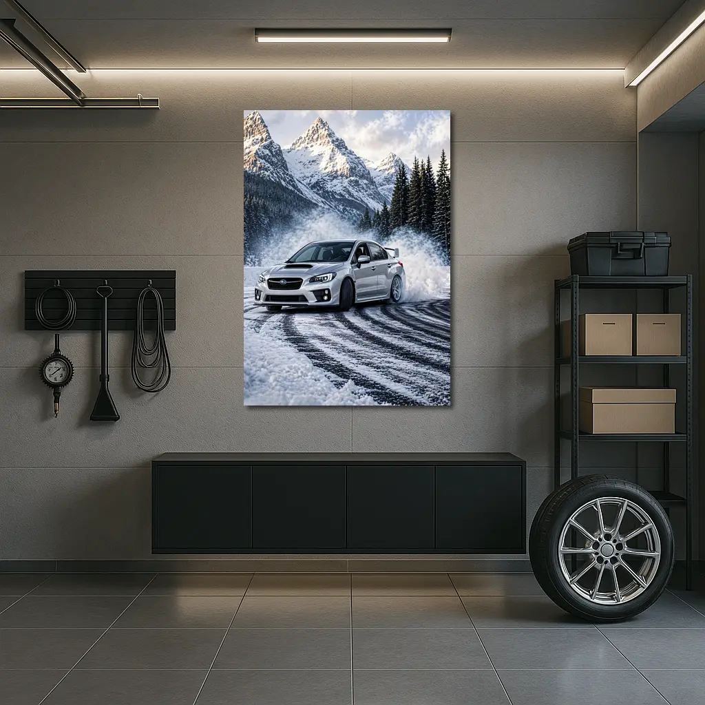 Subaru WRX STI Drifting Snowy Mountain Road – Wall Art