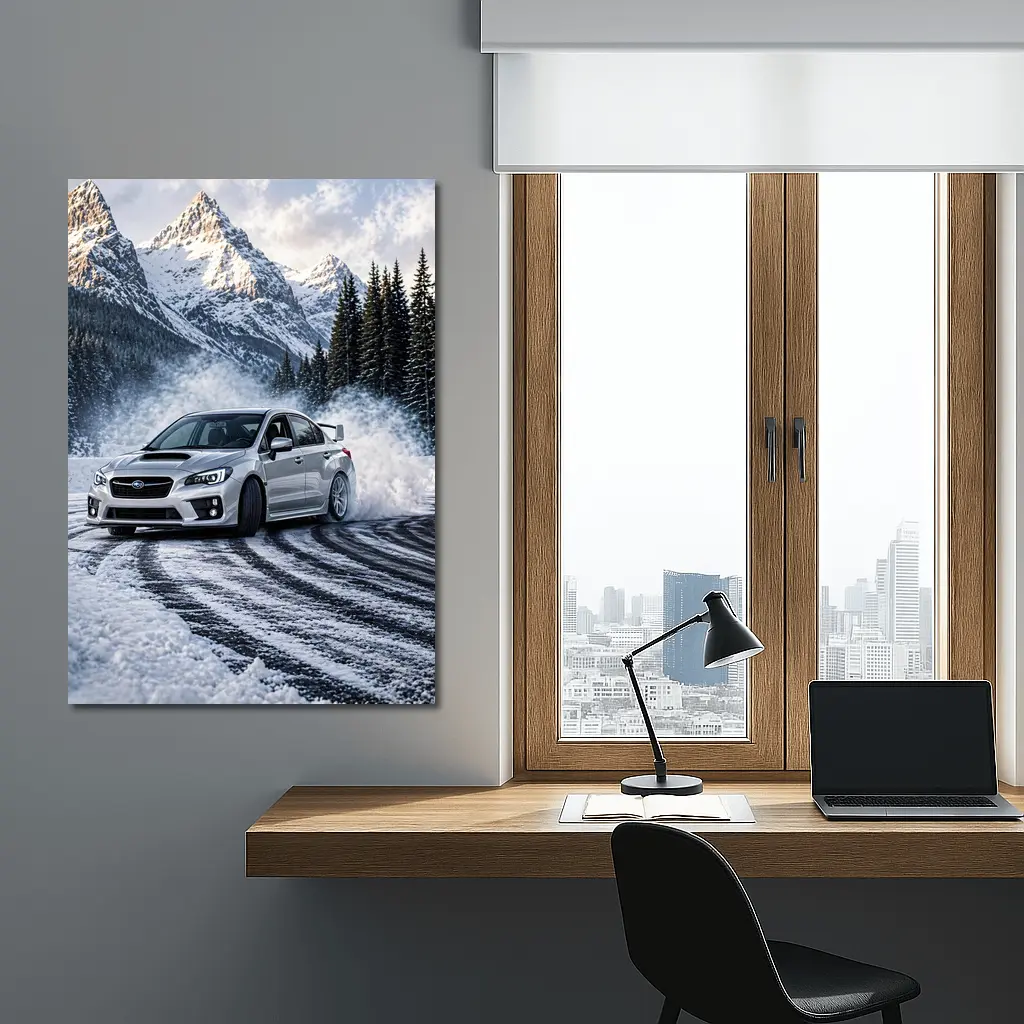 Subaru WRX STI Drifting Snowy Mountain Road – Wall Art