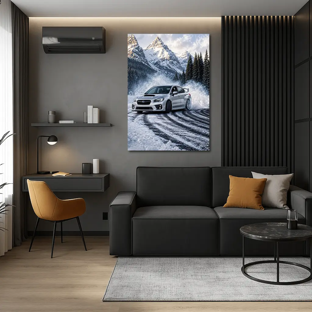 Subaru WRX STI Drifting Snowy Mountain Road – Wall Art