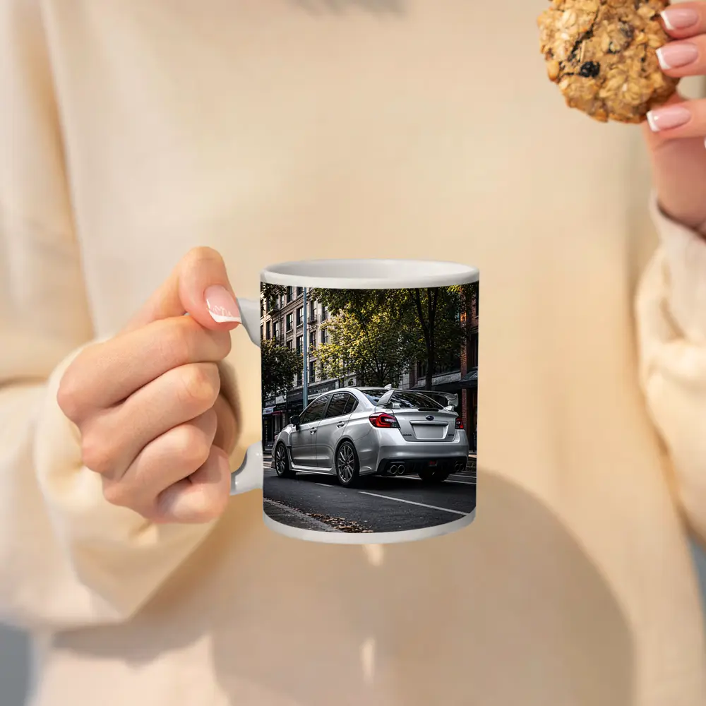 Silver Subaru WRX STI Urban Street Scene – Mugs