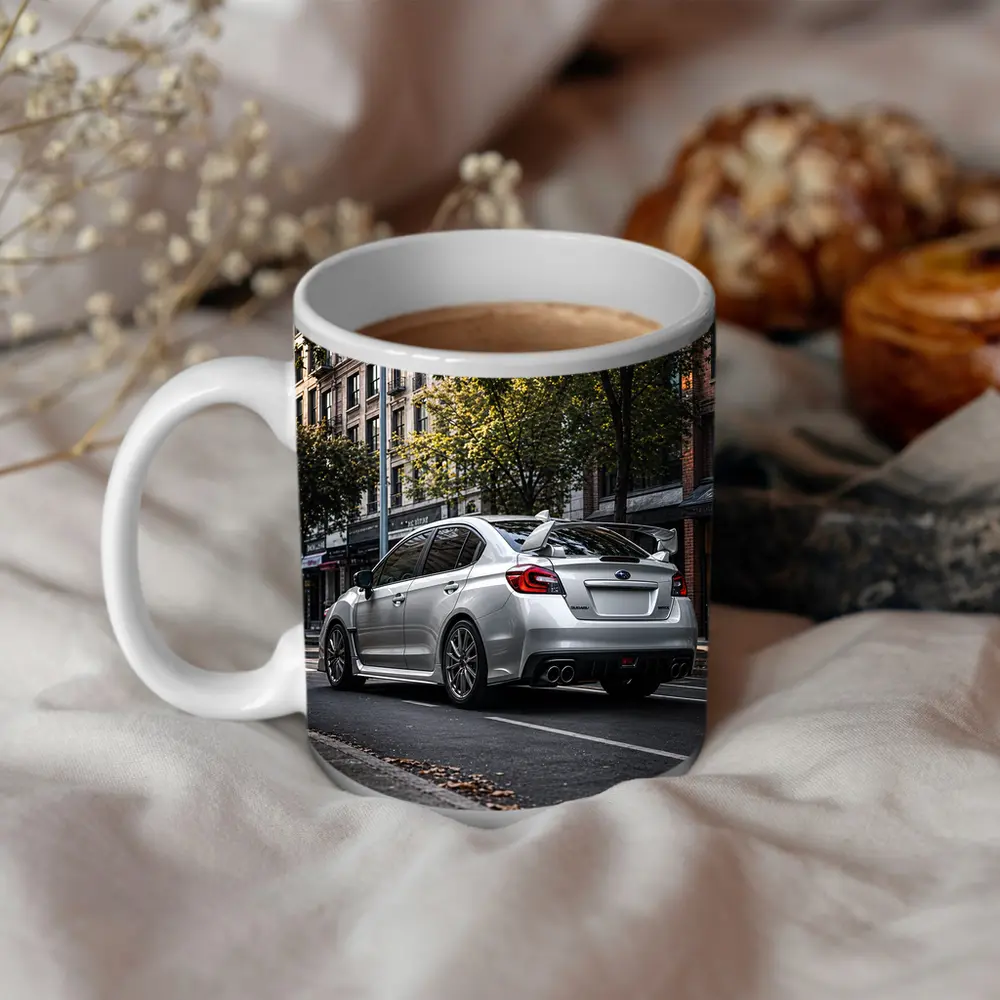 Silver Subaru WRX STI Urban Street Scene – Mugs