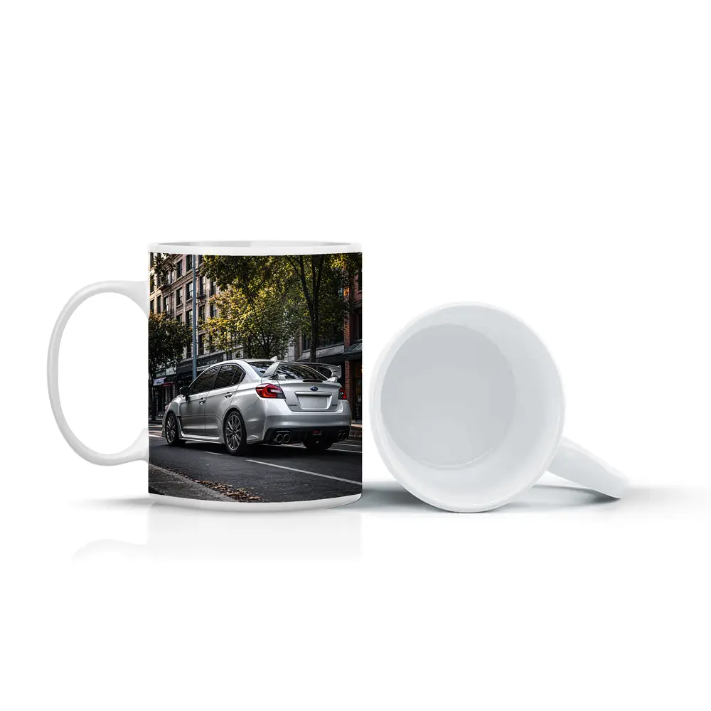 Silver Subaru WRX STI Urban Street Scene – Mugs