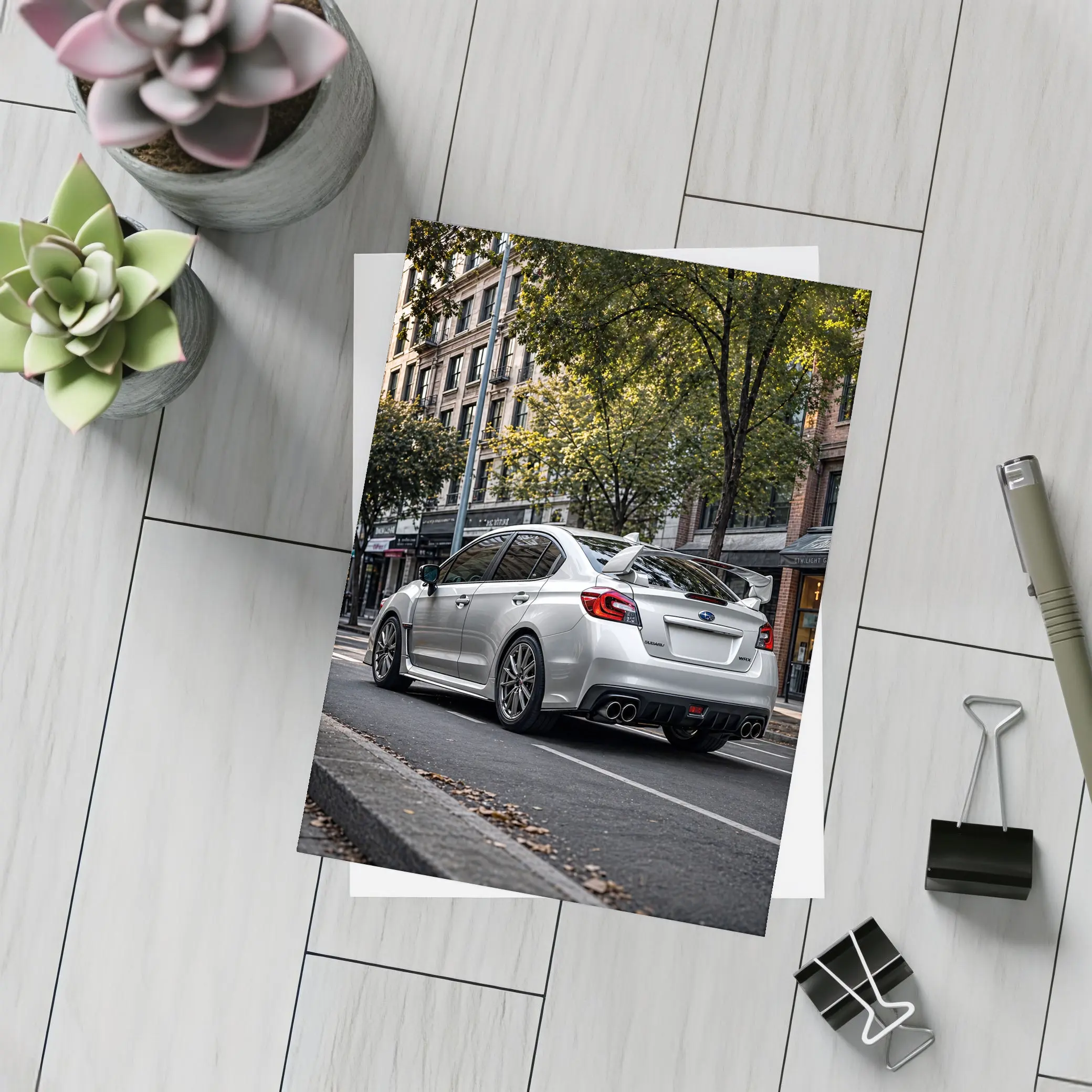 Silver Subaru WRX STI Urban Street Scene – Postcards