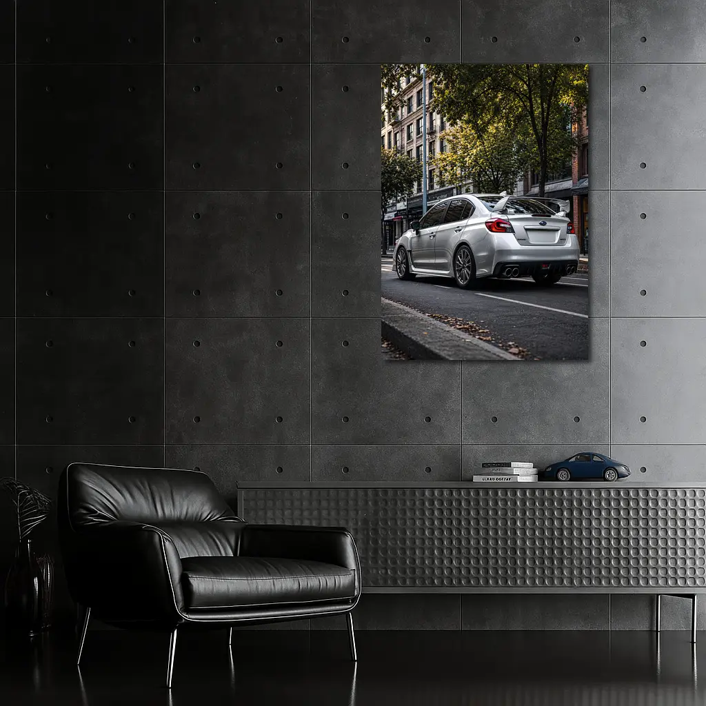 Silver Subaru WRX STI Urban Street Scene – Wall Art