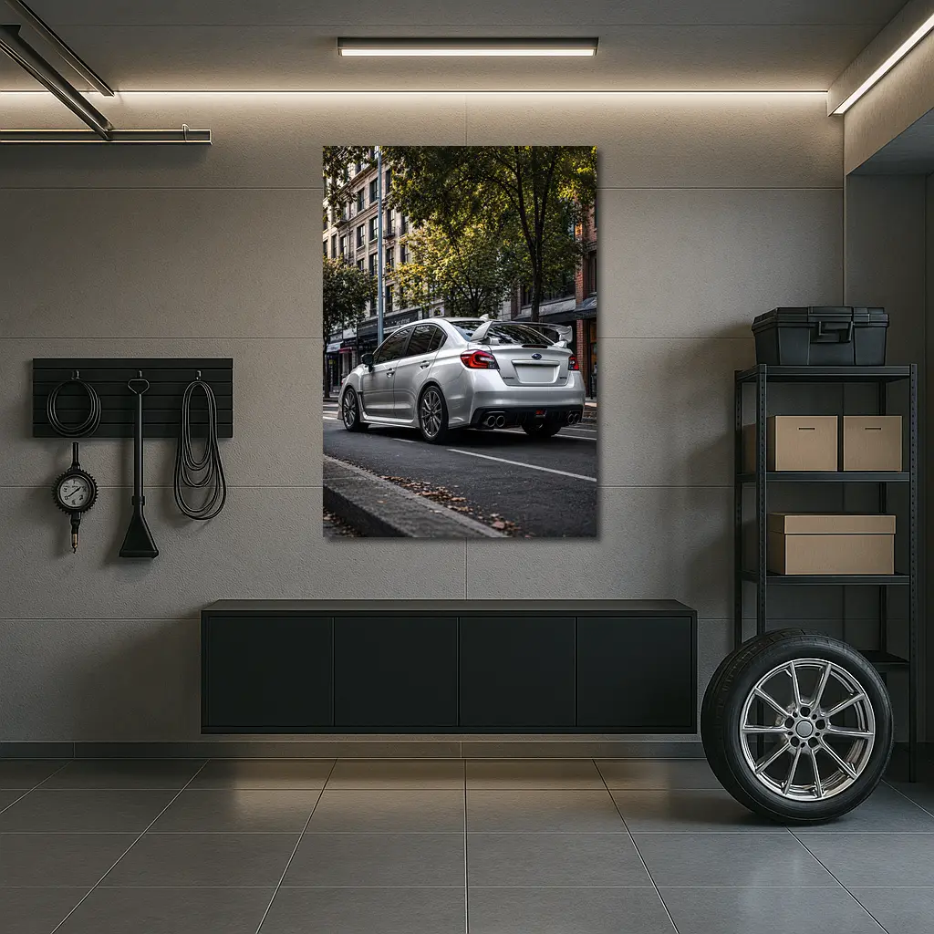 Silver Subaru WRX STI Urban Street Scene – Wall Art