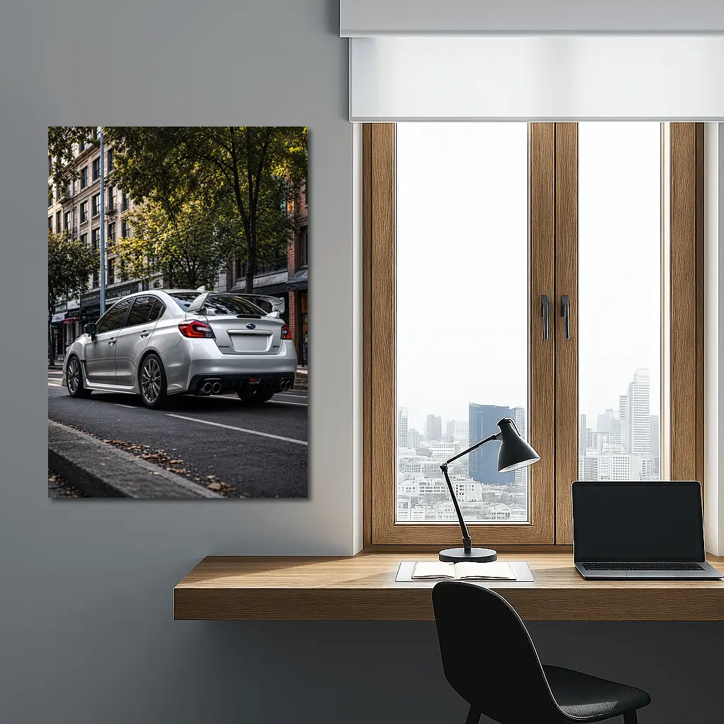 Silver Subaru WRX STI Urban Street Scene – Wall Art