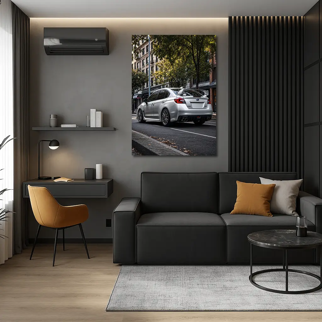 Silver Subaru WRX STI Urban Street Scene – Wall Art
