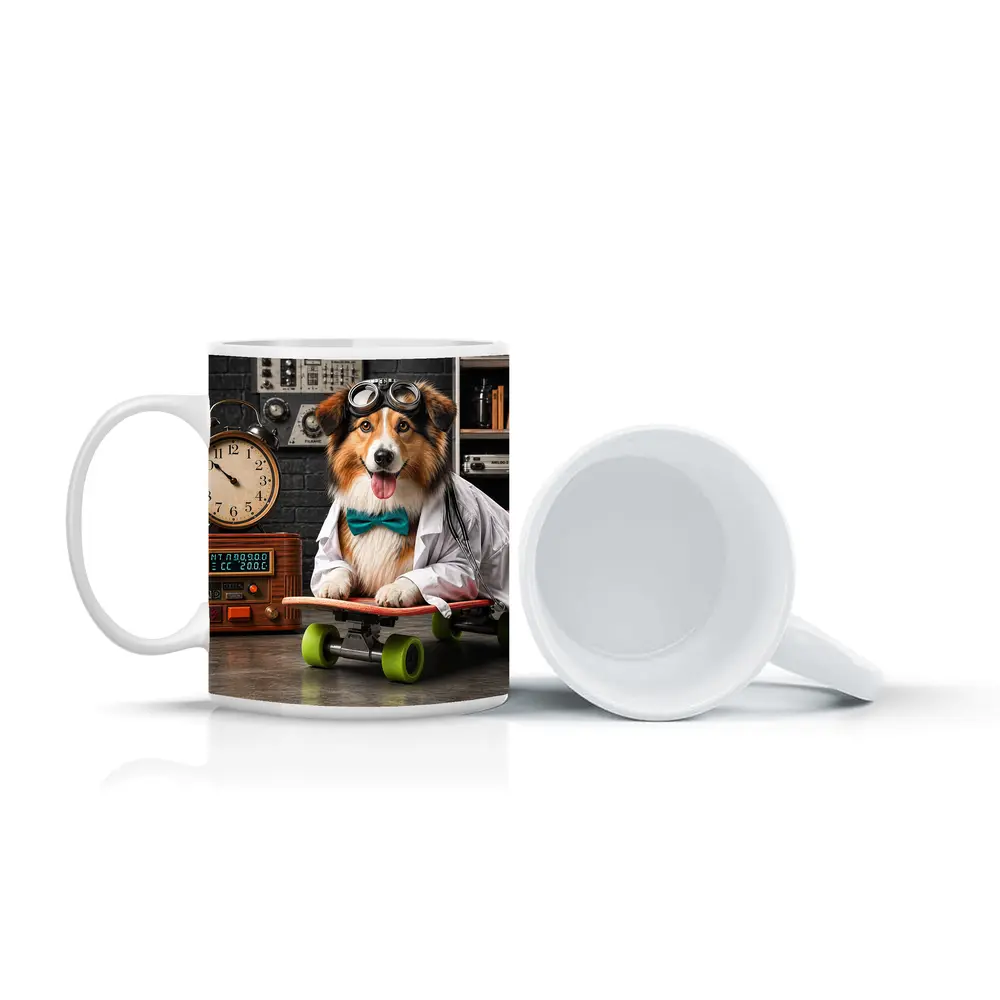 Scientist Collie Dog Riding Skateboard Lab – Mugs