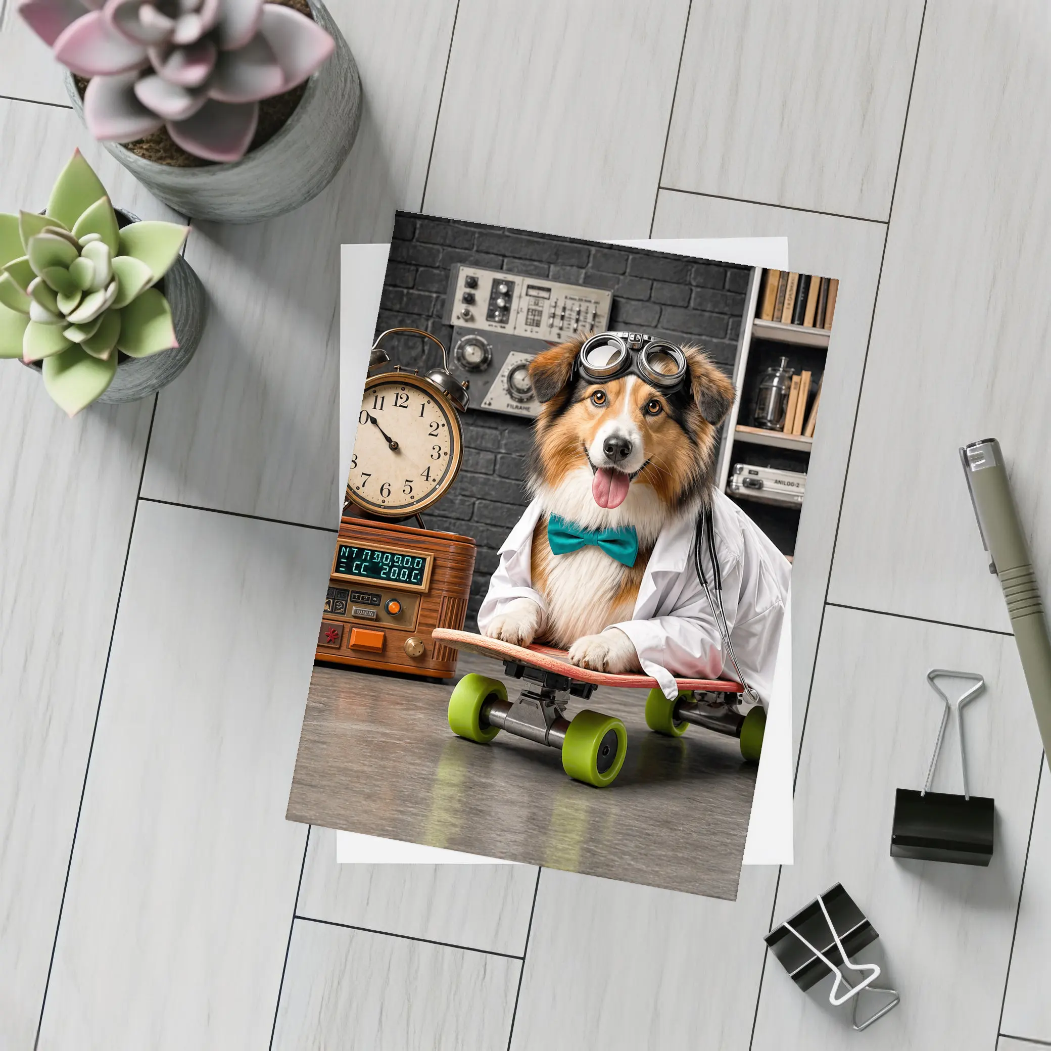 Scientist Collie Dog Riding Skateboard Lab – Postcards