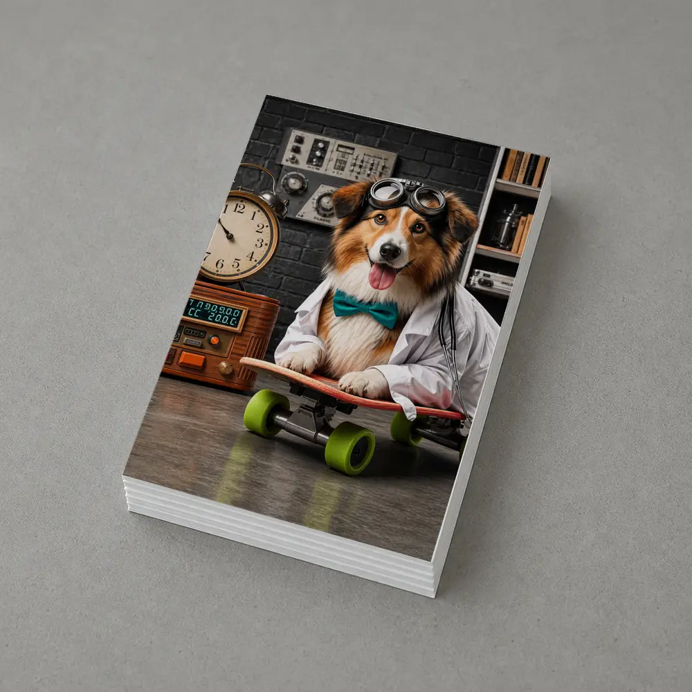 Scientist Collie Dog Riding Skateboard Lab – Postcards