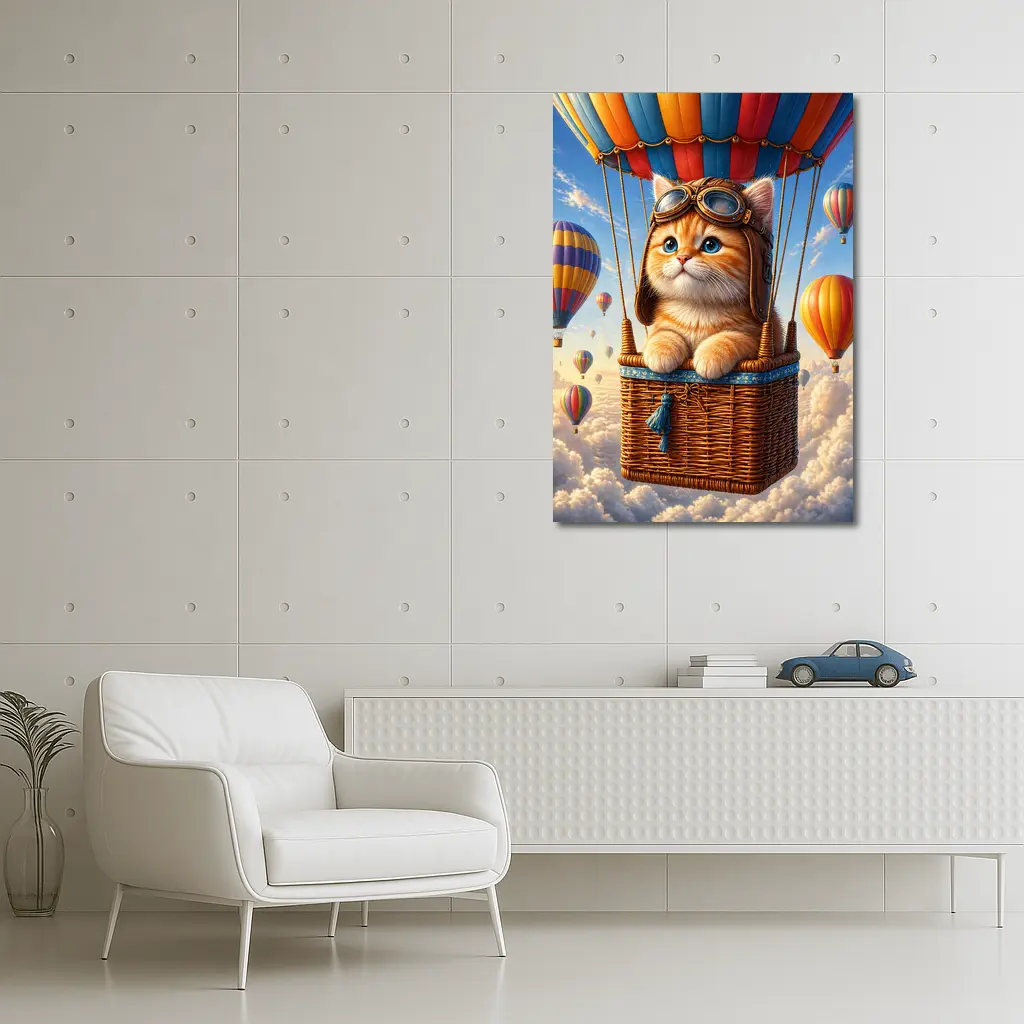 Ginger Kitten Pilot Hot Air Balloon Sky – Wall Art