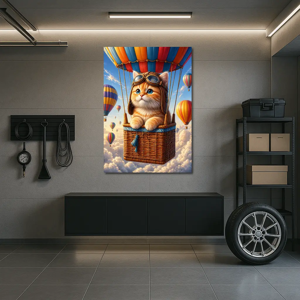 Ginger Kitten Pilot Hot Air Balloon Sky – Wall Art