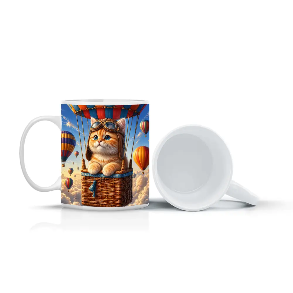 Ginger Kitten Pilot Hot Air Balloon Sky – Mugs